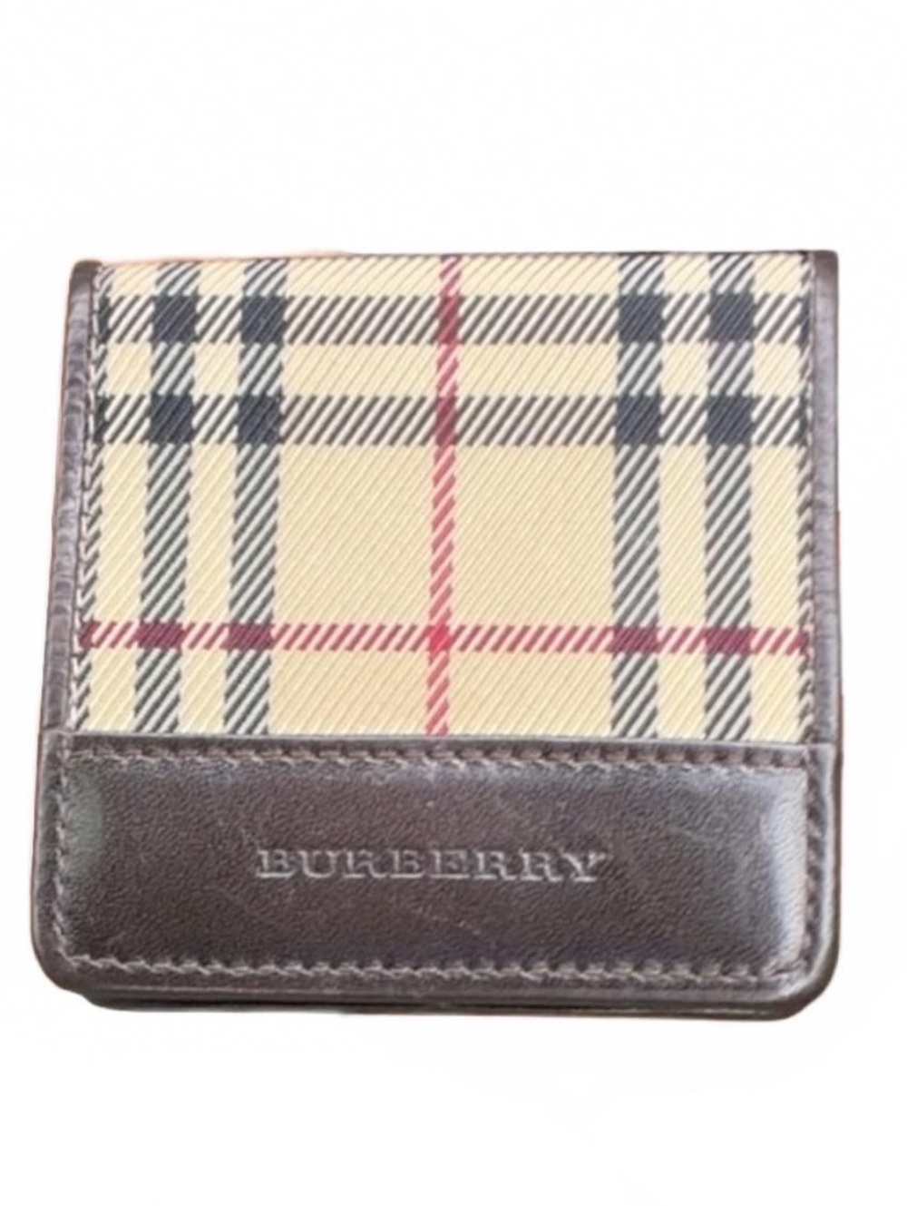 Burberry Nova Check Coin Wallet Archive Plaid Brown Leather